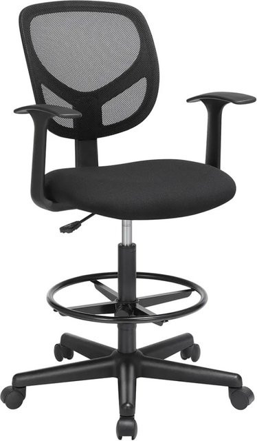 Songmics Drehstuhl mit Armlehnen und Fußring in Schwarz aus Stoff mit verstellbarer Sitzhöhe von 55 cm bis 75 cm - Bild 1