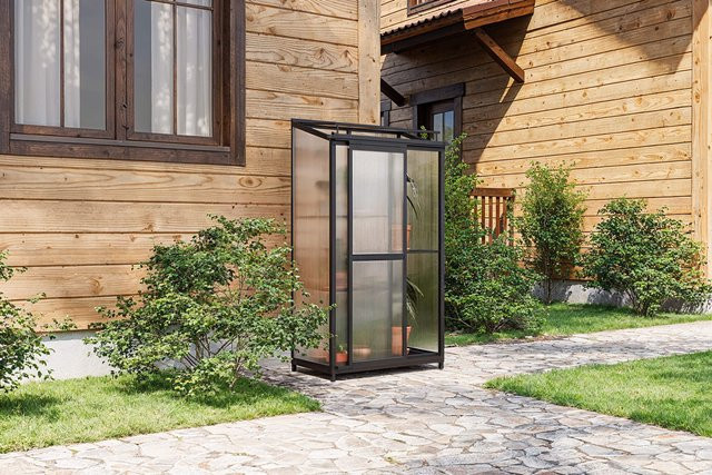 OUTFLEXX Verde Smart Balkon-Gewächshaus aus Aluminium und Polycarbonat, Schwarz, B/T/H: 91 x 51 x 166 cm - Bild 1