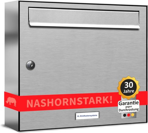 AL Briefkasten Aufputzmontage für 1 Partei in Silber, B/H/T: 153,232 x 34,5 x 11,6 cm - Bild 1