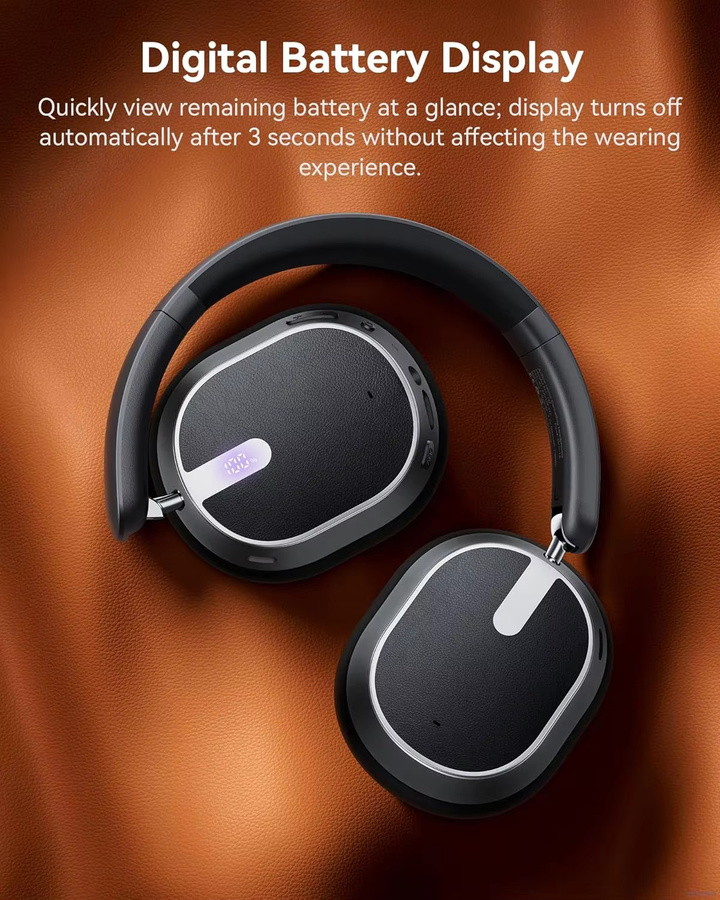 Arikasen Over-Ear-Kopfhörer mit aktiver Geräuschunterdrückung, Bluetooth 6.0, kabellos, faltbar, LED-Leistungsanzeige und 6-Mikrofon-ENC, Schwarz - Bild 5