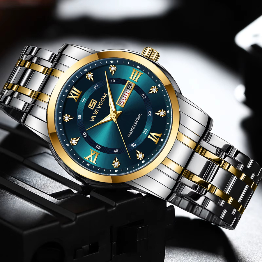 VA VA VOOM Armbanduhr, Quarz, Edelstahl, Gold, Blau, Herren - Bild 2