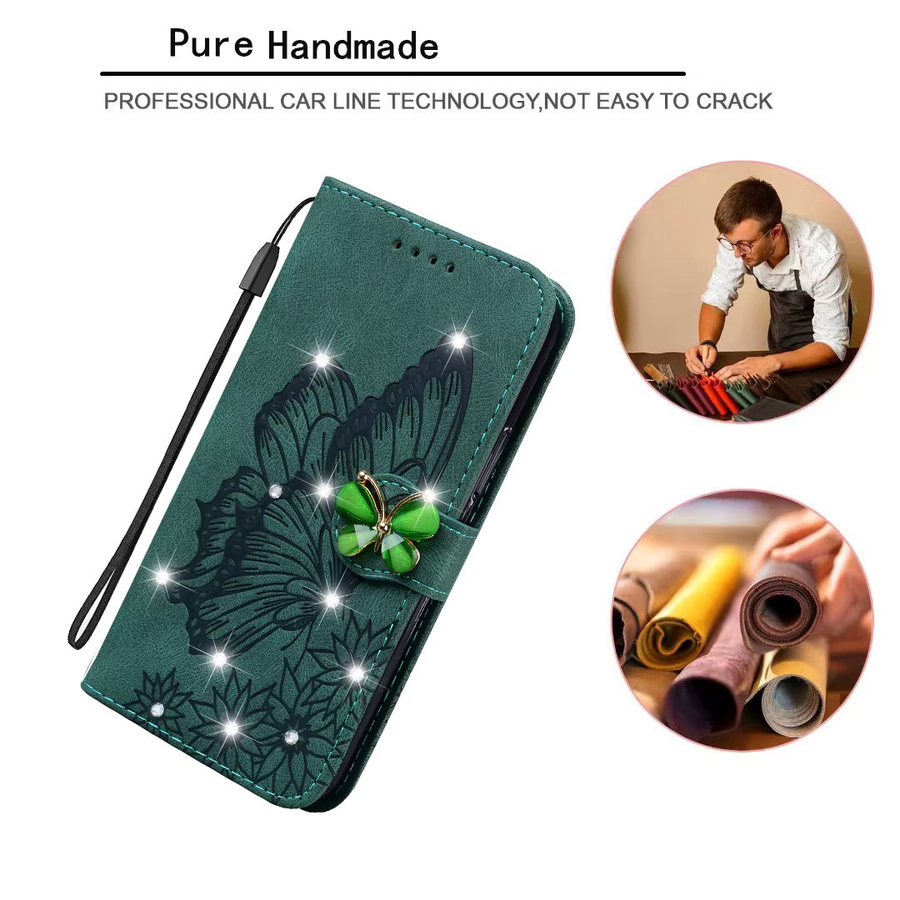 Glitzer Brieftasche Flip Case für Samsung Galaxy S25 S24 Ultra S23 FE S22 S21 S20 S10 S8 S9 Plus aus Leder in Schwarz und Grün - Bild 2