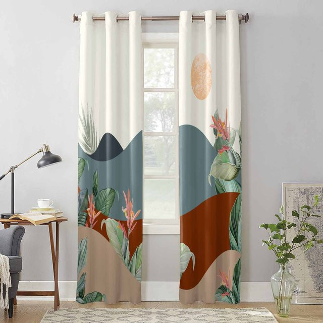 Super Six Boho Fenster Vorhang mit geometrischem Blättermuster in Grau, B: 135 cm, H: 60 cm - Bild 1