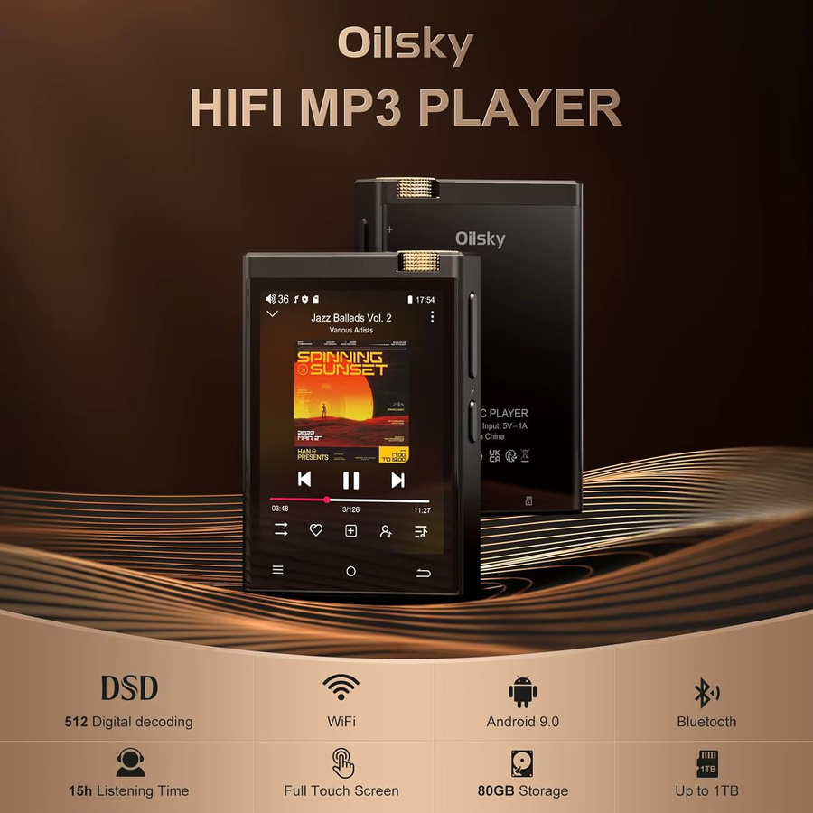 Oilsky Hi-Fi MP3-Player mit Bluetooth und WLAN in Schwarz für verlustfreies DSD High-Resolution Audio mit 16GB oder 64GB Speicher und bis zu 1TB Erweiterbarkeit - Bild 2