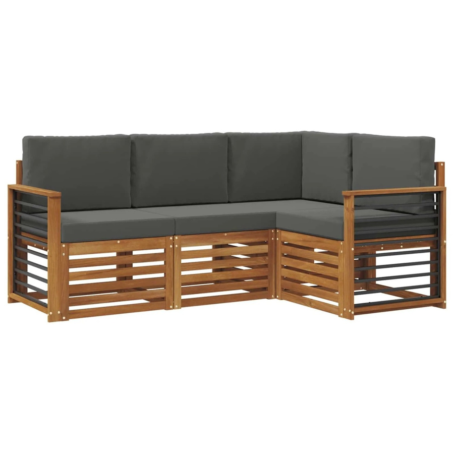 vidaXL Sofagarnitur 4-teilig aus Massivholz Akazie in Natur und Anthrazit mit L-Form und Sitzkissen - Bild 2