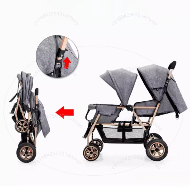 LUVCHAIN Faltbarer Zwillings-Buggy mit verstellbarer Rückenlehne in Schwarz, Grau oder Gold - Bild 4