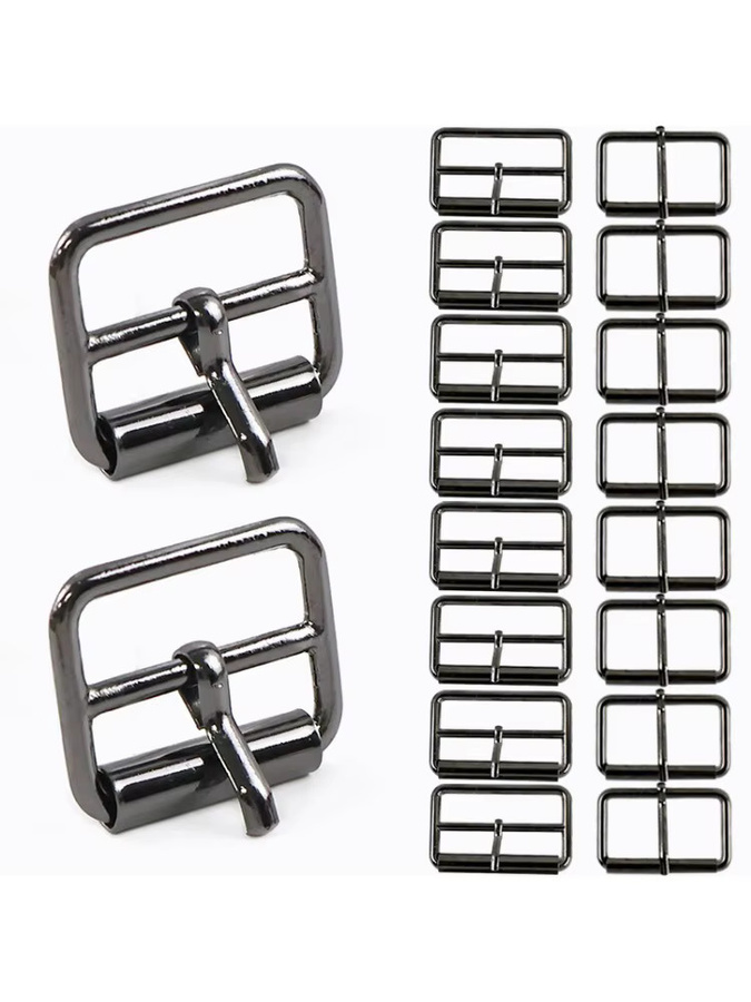 Meetee Metallschnallen Set für Gürtel und Kleidung, 10 Stück, Schwarz und Silber, Größe 20–50 mm - Bild 1