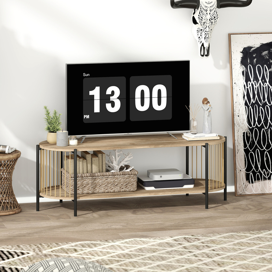 HOMCOM Boheme TV-Möbel in Natur mit Papierschnur-Design und 2 offenen Regalen für bis zu 55 Zoll, B/T/H: 124 x 43,5 x 41 cm - Bild 2