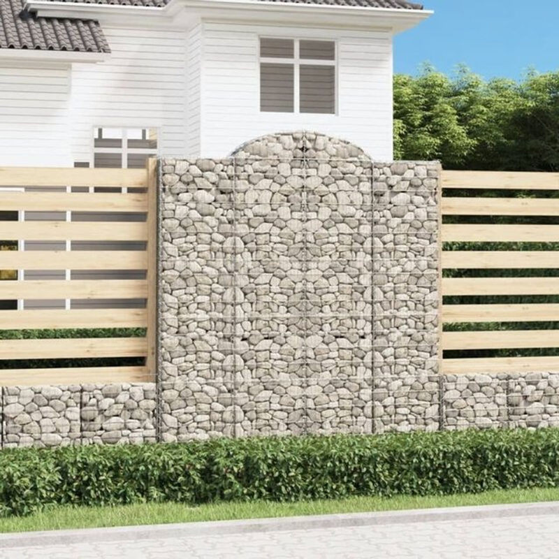 Vidaxl Gabionen mit Hochbogen Set aus verzinktem Metall in Silber, 3 Stück, B/T/H: 200 x 50 x 220/240 cm - Bild 1