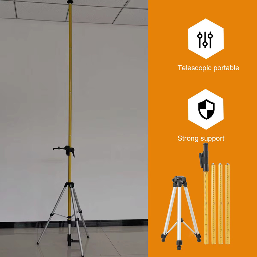 Laser-Nivellierstativ-Stange mit Feineinstellkopf und Teleskop-Verlängerung, 3,6 m Höhe, Gelb, mit 1/4" & 5/8" Gewinde für Rotationslinienlaser - Bild 2
