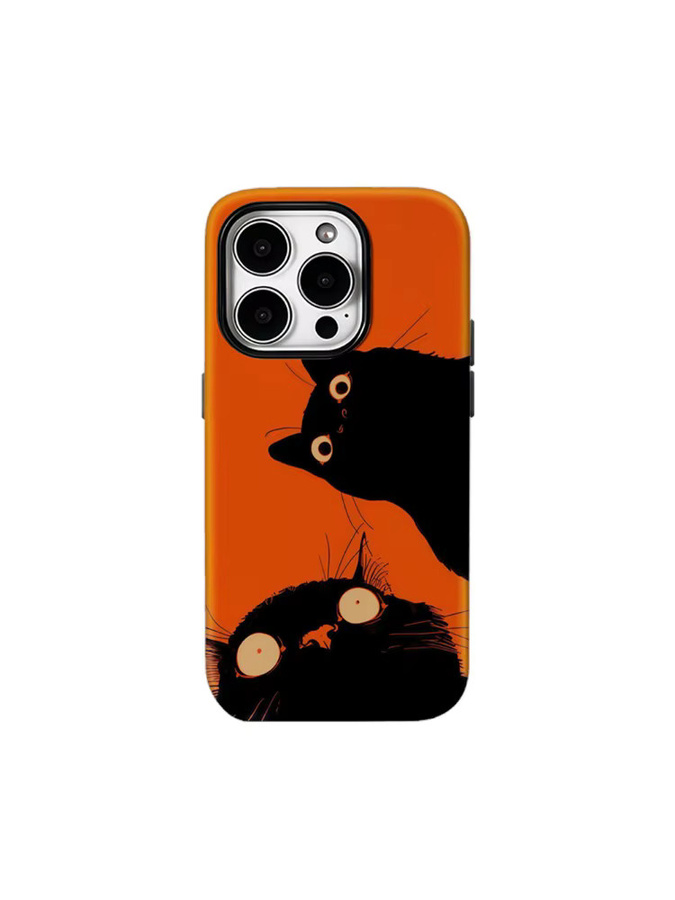 Potdemiel Handyhülle Wide-Eyed Black Cats für iPhone 17 16 15 14 13 12 Pro Max Plus mit doppelschichtiger Rückseite in Schwarz und Orange - Bild 6