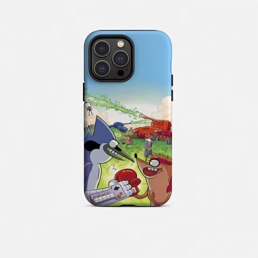 R-Regular Show Handyhülle für iPhone 17 16 15 14 13 12 Pro Max Plus in Weiß und Multicolour mit glänzender HD-Doppelschicht-Flüssigkeitshartschale - Bild 7
