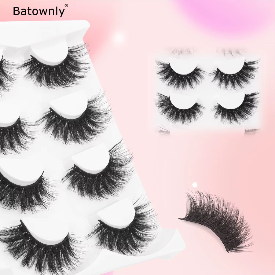 Batownly Künstliche Wimpern Manga-Stil, 4er-Pack, Schwarzer Stiel - Bild 2