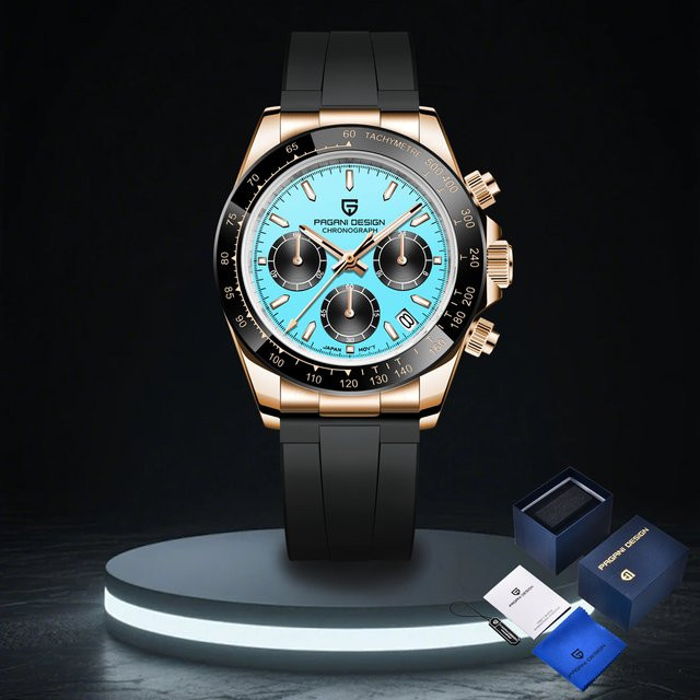 PAGANI DESIGN Chronograph, Quarz, Edelstahl, Gold, Blau, Herren - Bild 1