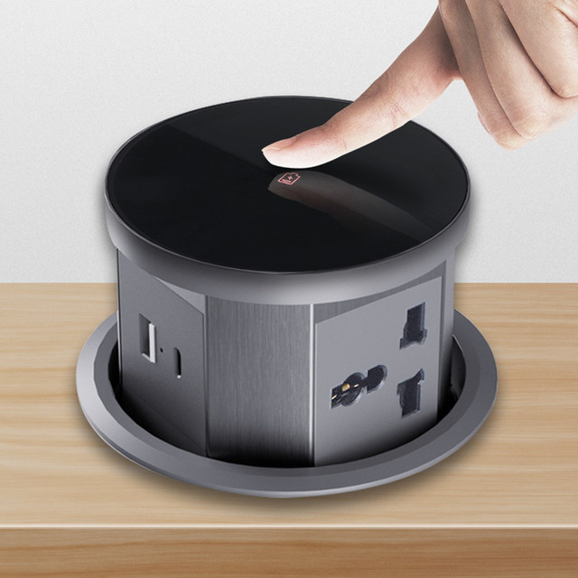 YNKA Multifunktionale 3-Loch-Tischsteckdose in Schwarz mit 15 W kabelloser Ladefunktion sowie USB und USB-C Anschlüssen für deinen Home-Office-Schreibtisch - Bild 1