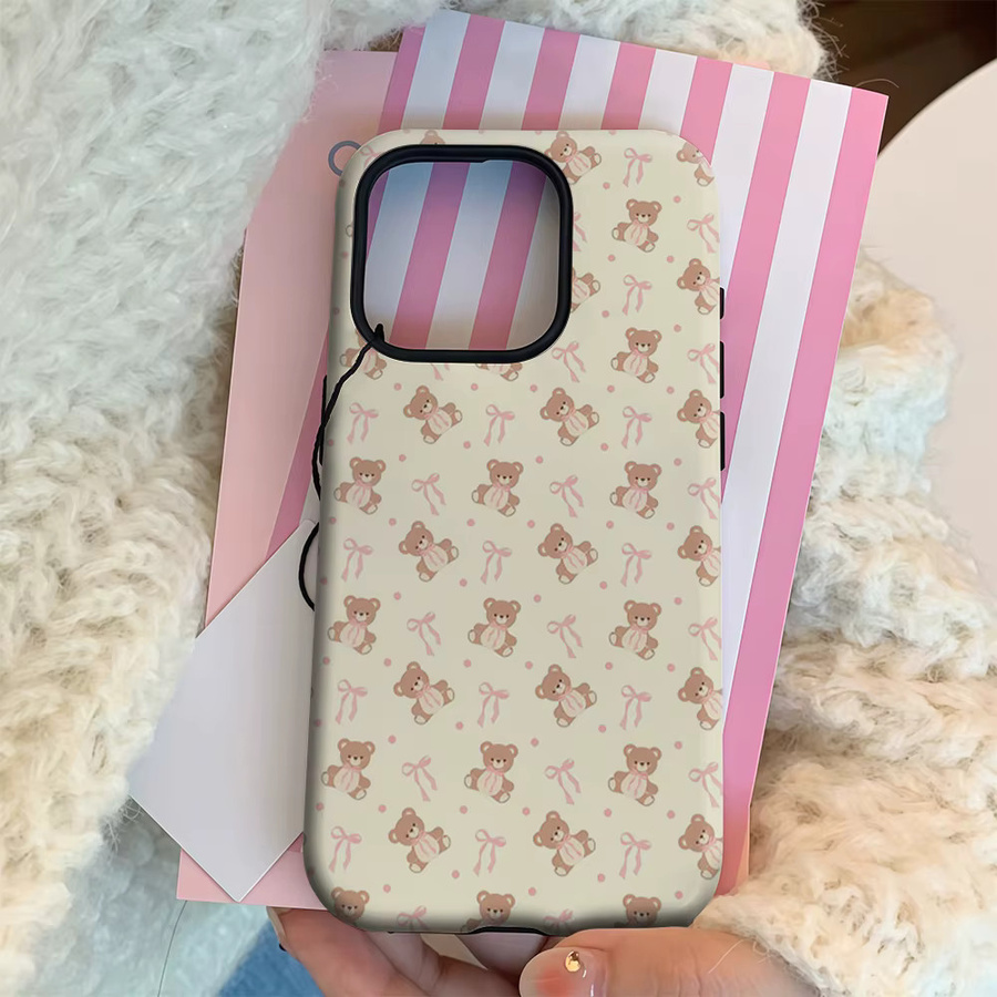 Potdemiel Handyhülle Blush Teddy & Ribbon Pattern für iPhone 17 16 15 14 13 12 Pro Max Plus mit doppelschichtiger Rückseite in Pink - Bild 3