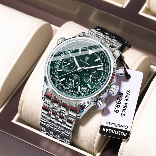 POEDAGAR Armbanduhr, Chronograph, Quarz, Edelstahl, Silber, Herren - Bild 1