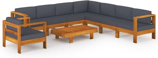 vidaXL 9-tlg Garten-Lounge-Set aus Akazienholz mit grauen Polstern in L-Form - Bild 1