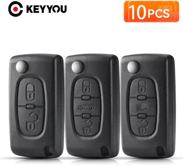 KEYYOU 10er Set Flip Folding Autoschlüssel Gehäuse für Peugeot 107 206 307 407 408 und Citroen C2 C3 C4 C5, Farbe: Schwarz, 2/3 Tasten, CE0523/0536 - Bild 1