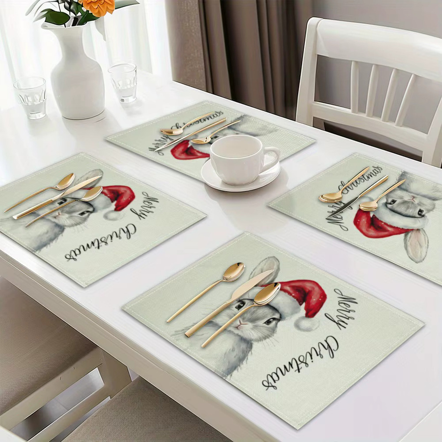 VIKAMA 4-teiliges Weihnachts-Tischset mit Kaninchenmotiv zur Tischdekoration - Bild 2