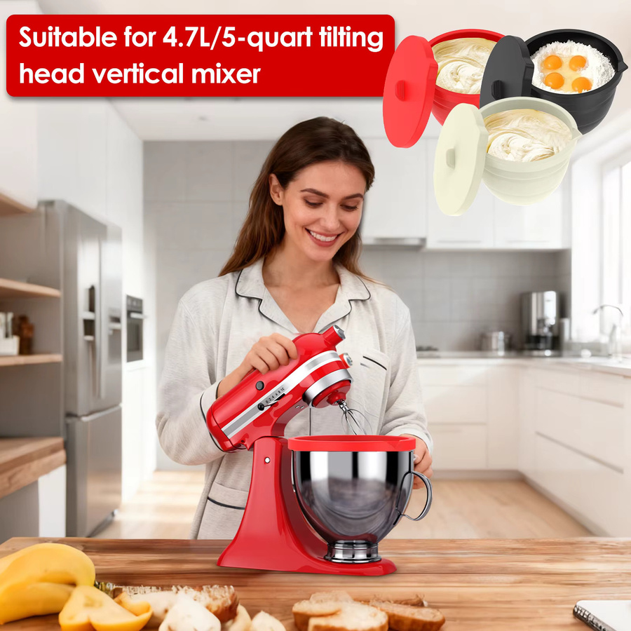 Willstar 3-teiliges Silikoneinlage-Set mit Deckel für 5 Qt Tilt Head Standmixer, schwarz, rund - Bild 3