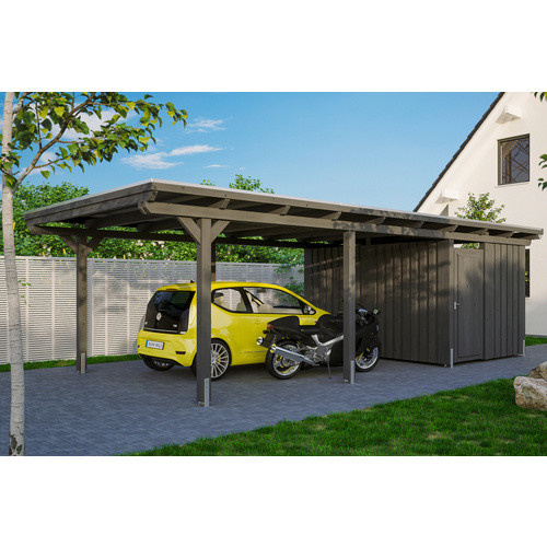 Skan Holz Carport Emsland mit Abstellraum in Schiefergrau, B/T: 404 x 846 cm - Bild 3