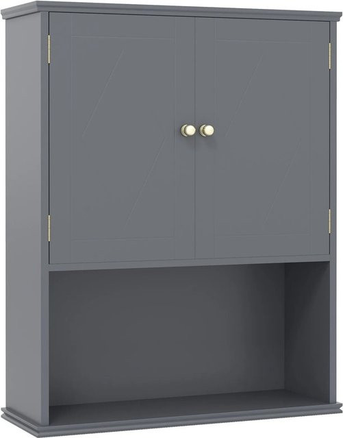 Costway Hängeschrank für Badezimmer und Küche in Grau mit verstellbaren Regalböden und offenen Ablagefächern - Bild 1