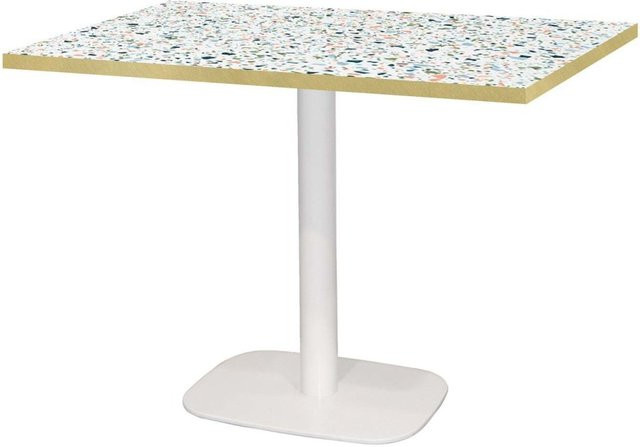 RestooTab Tisch Round rechteckig in Weiß und Mehrfarbig mit Terrazzo-Dekor und Messing-Optik, B/T/H: 120 x 70 x 75 cm - Bild 1