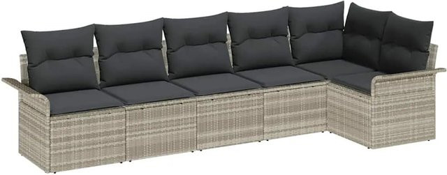 vidaXL Garten-Sofa-Set aus Polyrattan in Hellgrau, 6-teiliges L-Shape Lounge-Set mit Kissen für Garten, Balkon und Terrasse - Bild 1