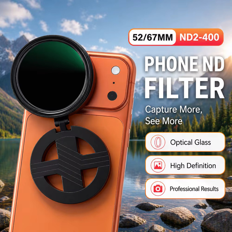 OBKEY Magnetischer ND-Filter für Smartphones, Einstellbarer ND2-400 Kamera-Objektivclip für iPhone und Android, Schwarz, 52mm und 67mm - Bild 1