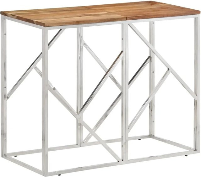 vidaXL Konsolentisch aus Edelstahl und massivem Akazienholz in Silber, B/T/H: 70 x 40 x 40 cm - Bild 1