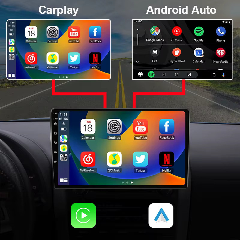 JMCQ 2 DIN Autoradio mit Android 12, 4G, GPS und Carplay für Peugeot 107, Toyota Aygo und Citroen C1 (2005-2014), Schwarz - Bild 2