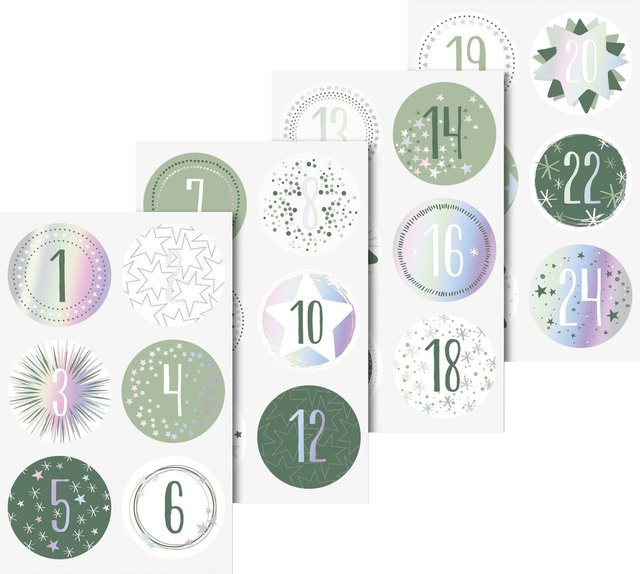Heyda Sticker Adventszahlen in Silber irisierend, runde Aufkleber für Advent und Weihnachten - Bild 1