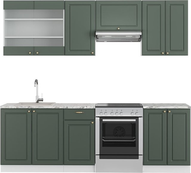 Vicco Küchenzeile Fame-Line Einbauküche im Landhausstil, Weiß-Grün-Gold, Breite: 240 cm - Bild 1