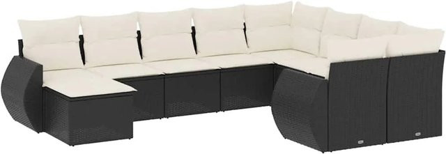 vidaXL 10-teilige Garten-Sofagarnitur aus Poly-Rattan mit Kissen in Schwarz-Creme - Bild 1