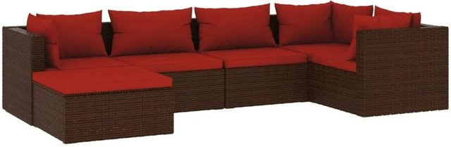 vidaXL 6-tlg Garten-Lounge-Set aus Poly Rattan in Braun mit Kissen und Metallgestell - Bild 1