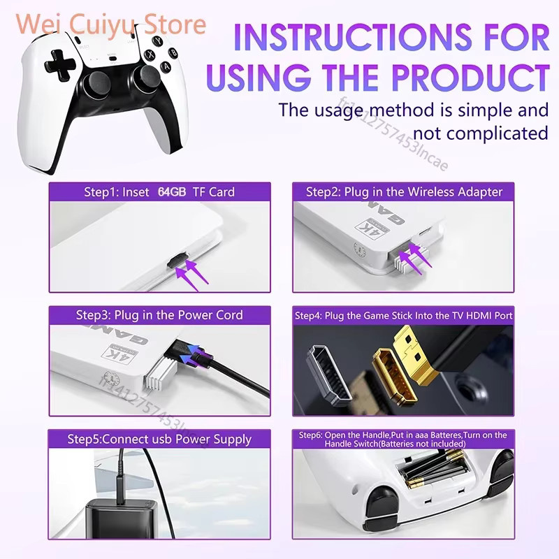 NUOYING M15 4K Retro-Spielekonsole Stick mit 64GB Speicher, Weiß, inklusive 2,4GHz kabelloser Gamecontroller und vorinstallierten Arcade-Spielen via HDMI-Verbindung - Bild 3