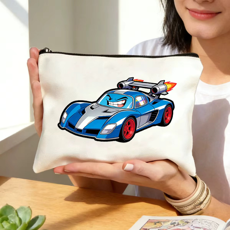 Multifunktionale Leinwand-Stifttasche im Racing-Design, weiße Textiltasche mit Reißverschluss - Bild 5
