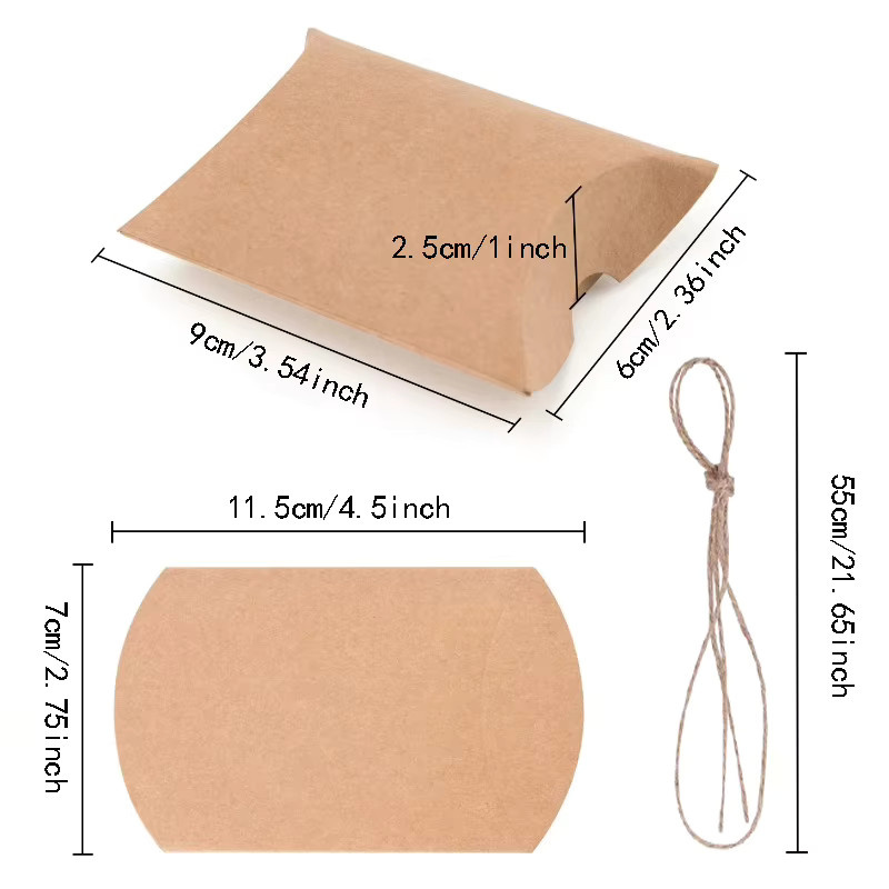 50 Stück Kissen-Geschenkboxen aus Kraftpapier mit Hanfseil für Weihnachten, Hochzeit, Geburtstag und Party in Braun und Schwarz - Bild 2