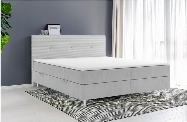 Boxspringbett RIO mit Bettkasten und Topper aus Webstoff in Grau, B/T: 180 x 200 cm - Bild 1