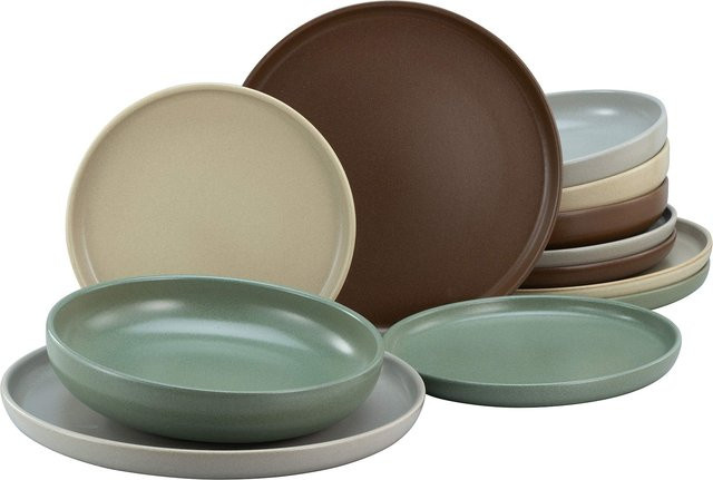 CreaTable Geschirrset Serie Uno Natural, 12-teiliges Dinner-Service aus Stoneware in Multicolour - Bild 1