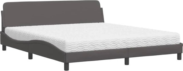 vidaXL Bett mit Matratze aus Kunstleder und Kiefernholz in Grau, B/T/H: 180 x 200 x 185 cm - Bild 1