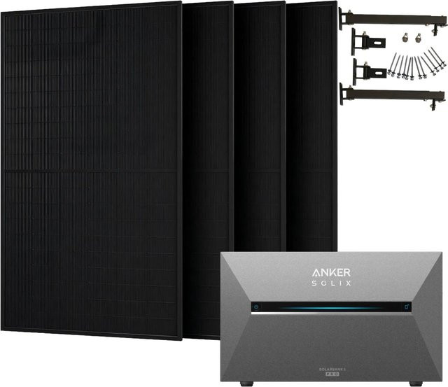 Anker SOLIX Balkonkraftwerk mit Solarbank 3 Pro und Halterung für Flachdach, Schwarz - Bild 1