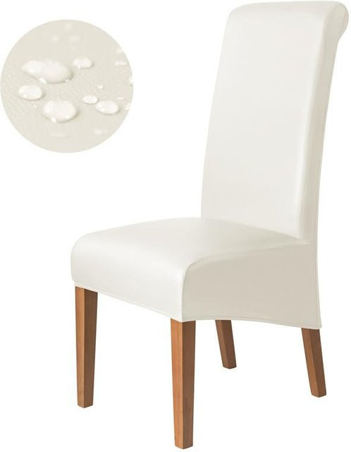 Yiran Furniture Wasserdichter Schrägsitz-Stuhlbezug aus Kunstleder in Beige für Esszimmerstühle mit hoher Rückenlehne - Bild 1