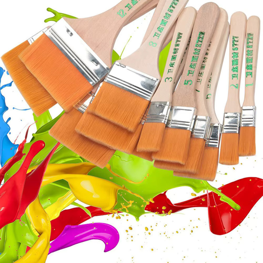 12er Set Nylon-Pinsel mit glattem Holzgriff für Aquarell, Acryl und Ölmalerei - Bild 3