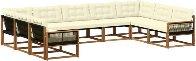 vidaXL Outdoor-Sofagarnitur in U-Form aus massivem Akazienholz mit 9 Textilene-Kissen in Natur und Beige - Bild 1