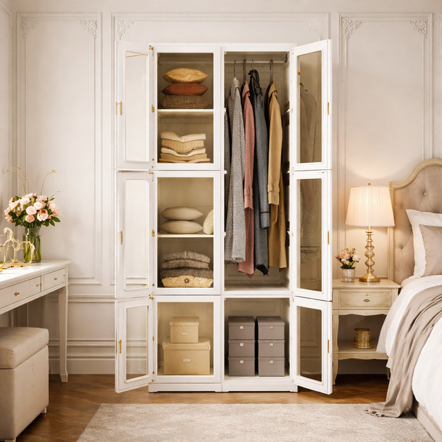 FEEOHOME Kleiderschrank faltbar in Weiß mit magnetischen transparenten Türen, B/T/H: 69 x 50 x 170 cm - Bild 1