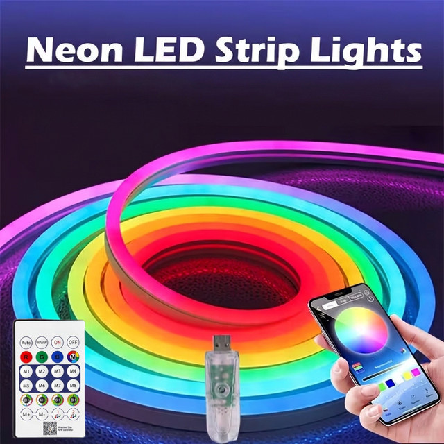 Aogled RGBIC Neon-LED-Lichtleiste in Multicolour mit App- und Fernbedienung, Musiksynchronisation und Timer-Funktion - Bild 1