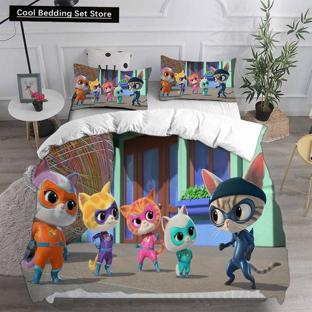Allbestart Anime Super Kitties Bettwäscheset aus Mikrofaser, mehrfarbig, B/H: 135 x 200 cm - Bild 1