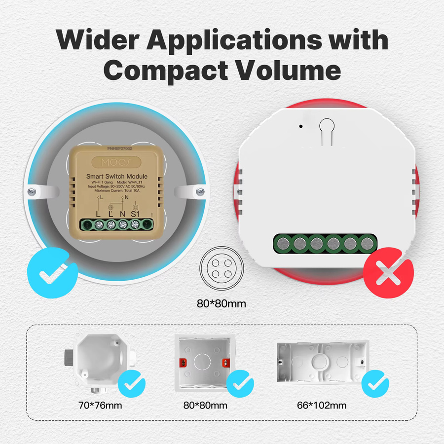 MOES Tuya Smart Mini Switch Modul WiFi ZigBee 1-4 Gang in Weiß für Home Automation mit Alexa und Google Home sowie Timer und Fernbedienung - Bild 2